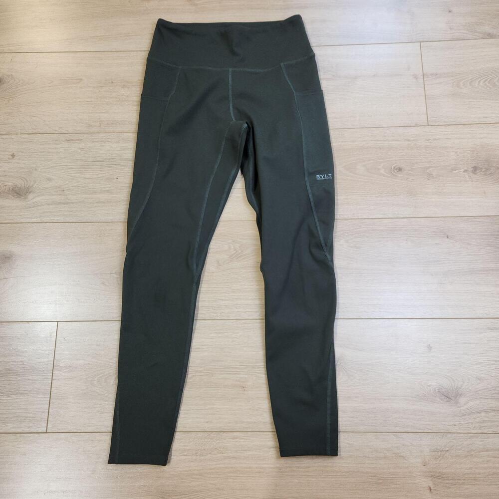 BYLT Basics Essential Leggings Womens Medium Green High Rise Pockets Stretch
